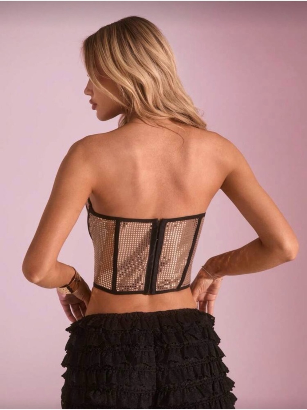 Nude Sequin Strapless Corset with Black Boning - Picture 4 of 4